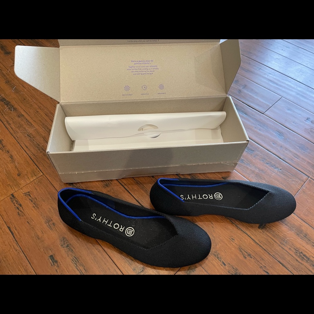 Rothy’s black slip on rounded toe